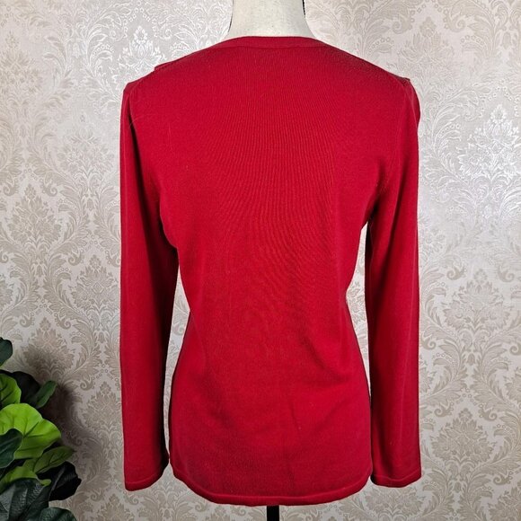Tommy Hilfiger Size Medium Red white Gold Argyle Front Sweater Long Sleeve VNeck - Picture 6 of 10